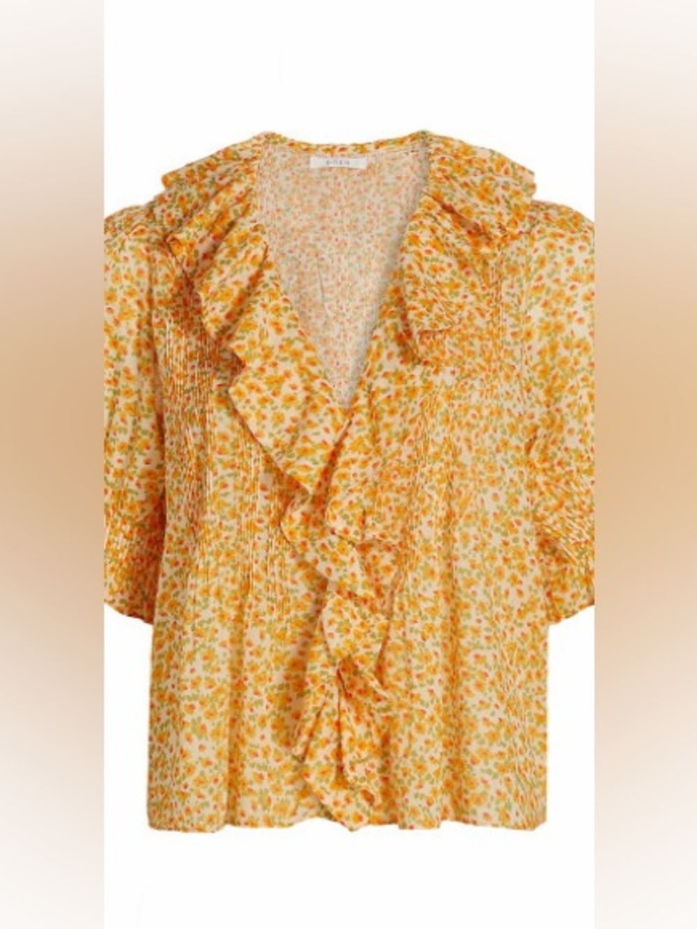 Doen Henri Yellow Floral Ruffle Blouse